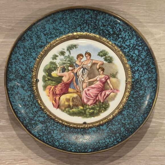 Regency Bone China and Brass Decorative Plate Bathing Ladies Vintage England - Picture 1 of 6